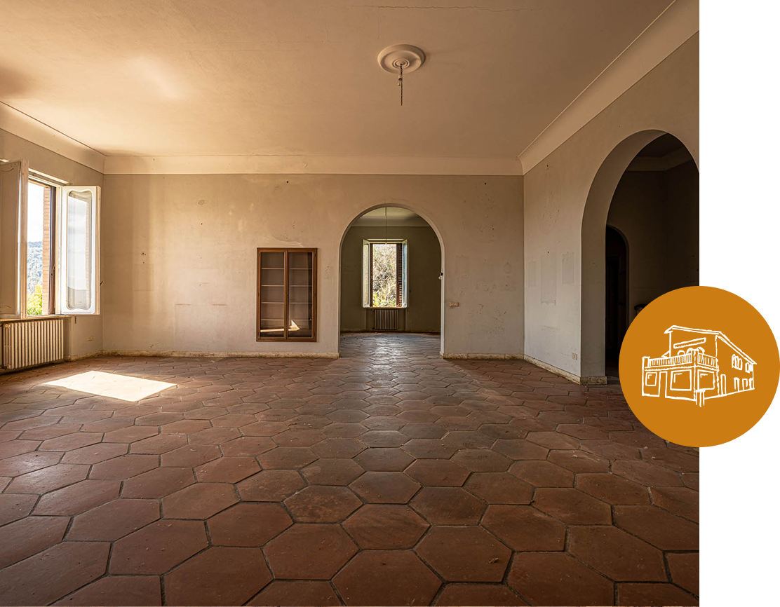 Farmhouse of the private Tuscan estate Rimortini surrounded by olive groves